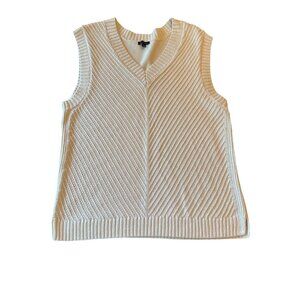 Talbots Womens Sleeveless Knit Sweater Vest L Beige Cotton Linen Blend Coastal